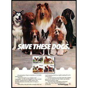 1984 USPS Postage Stamp Collectible Dogs Vintage Print Ad Collecting Wall Art